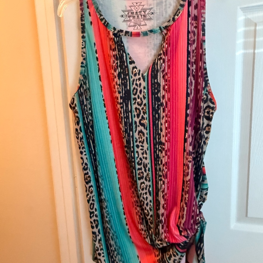 Crazy Train Colorful Serape and Leopard Tank Top